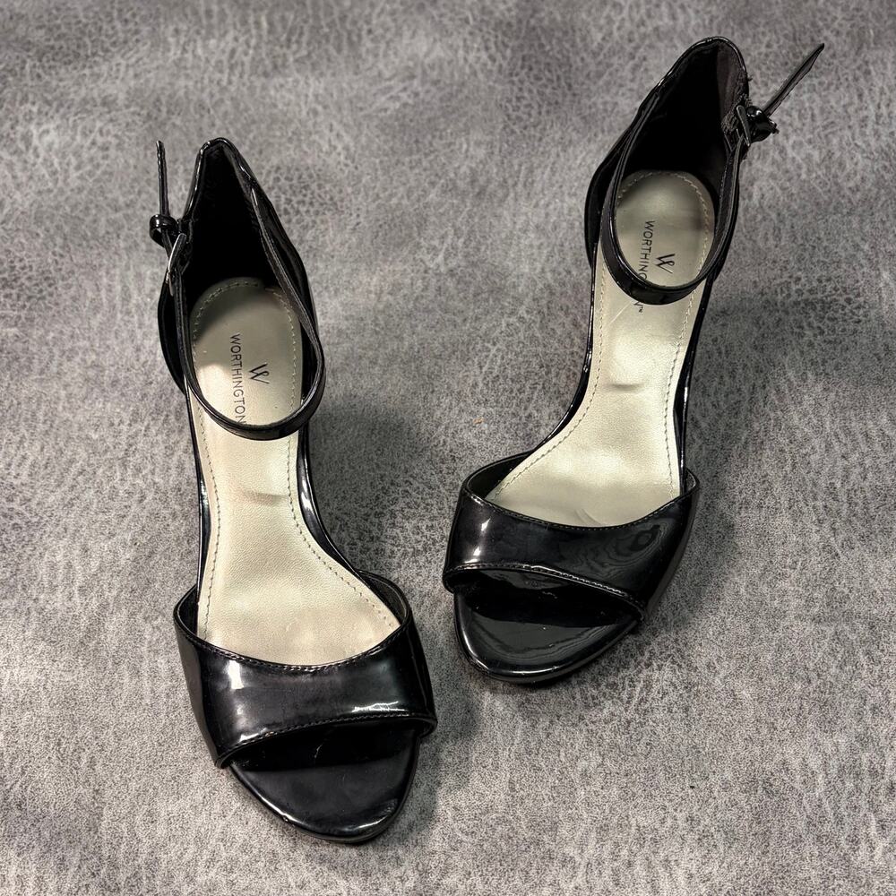 Worthington Classic Black Glossy Open Toe Kitten Heel